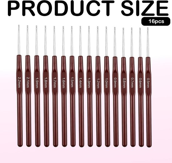 Professionele Haaknaalden Set van 16 Stuks van 0,5 mm tot 3 cm, Ergonomische Metalen Haaknaalden voor Haken, Breien en Handgemaakte Projecten — afbeelding 5