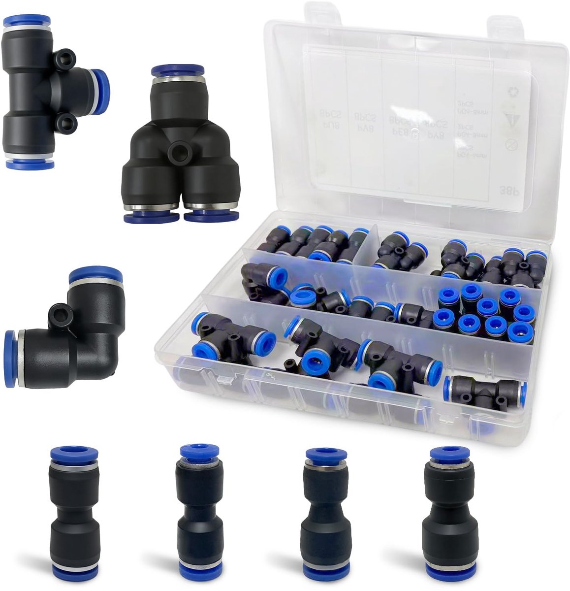 Pneumatische verbindingsstukken 46 stuks - slangverbindingen 4-6/4-8/6-8 mm - recht/gebogen/T/Y-aansluiting - ShopVlot