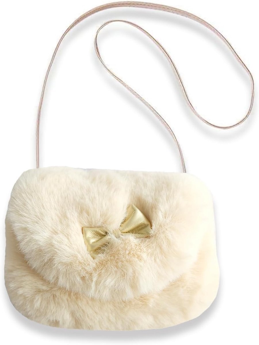 Schattige pluche schoudertas voor meisjes, ideaal voor kinderen van 3-5 jaar, perfect voor sleutels, tissues en kaarten, wit