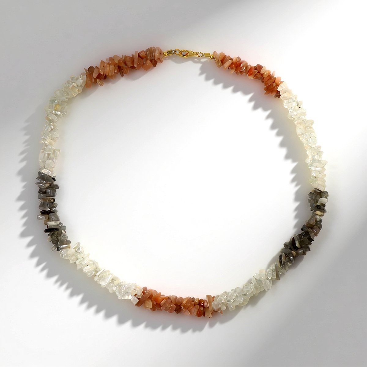 Cavill - Elegant 925 Sterling Zilver Halsketting - Verguld - Oranje, Wit & Zilver Maansteen 184,459 ct - Fancy Kraal Sieraden