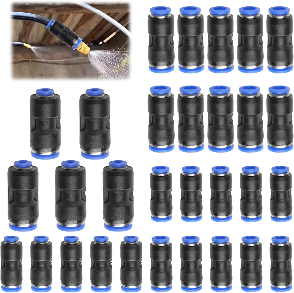 Pneumatische connectoren 30 stuks - 4-8, 6-8, 8-10, 6-12 mm - push to connect fitting - eenvoudig aansluiten - ShopVlot