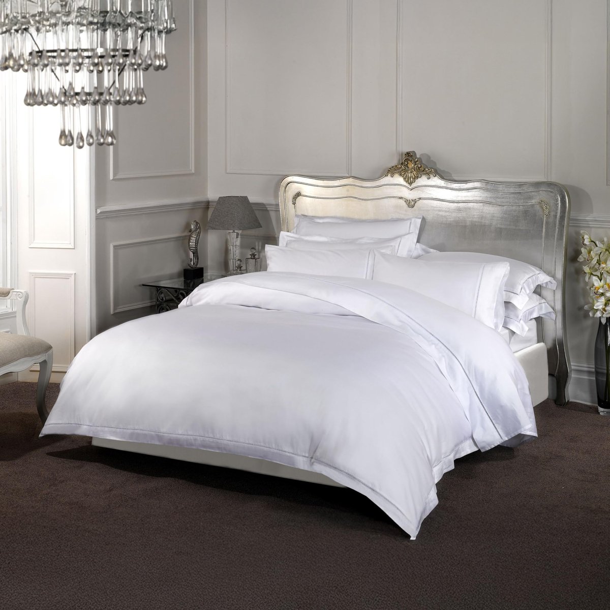 Dorchester 100% Percale Dekbedovertrek Linnen-1000 Draadteller, Katoen, Wit, Dubbel - ShopVlot
