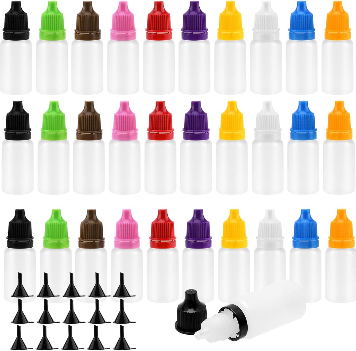 220pcs 10ml empty dropper bottles, 10 colors lid transparent squeezable bottles with funnels, plastic mini rotary cap - ShopVlot