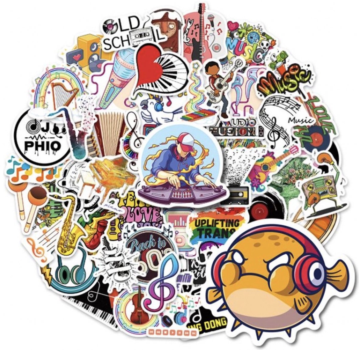 50 Muziek Stickers – DJ, Koptelefoon & Muziekinstrumenten