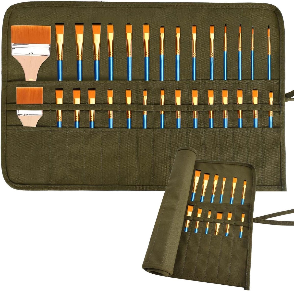Grote Pen Roll met 30 Slots voor Pens en Kwasten - Ideaal voor Schilderen en Make-up, Canvas Brush Folder voor Kunstenaars