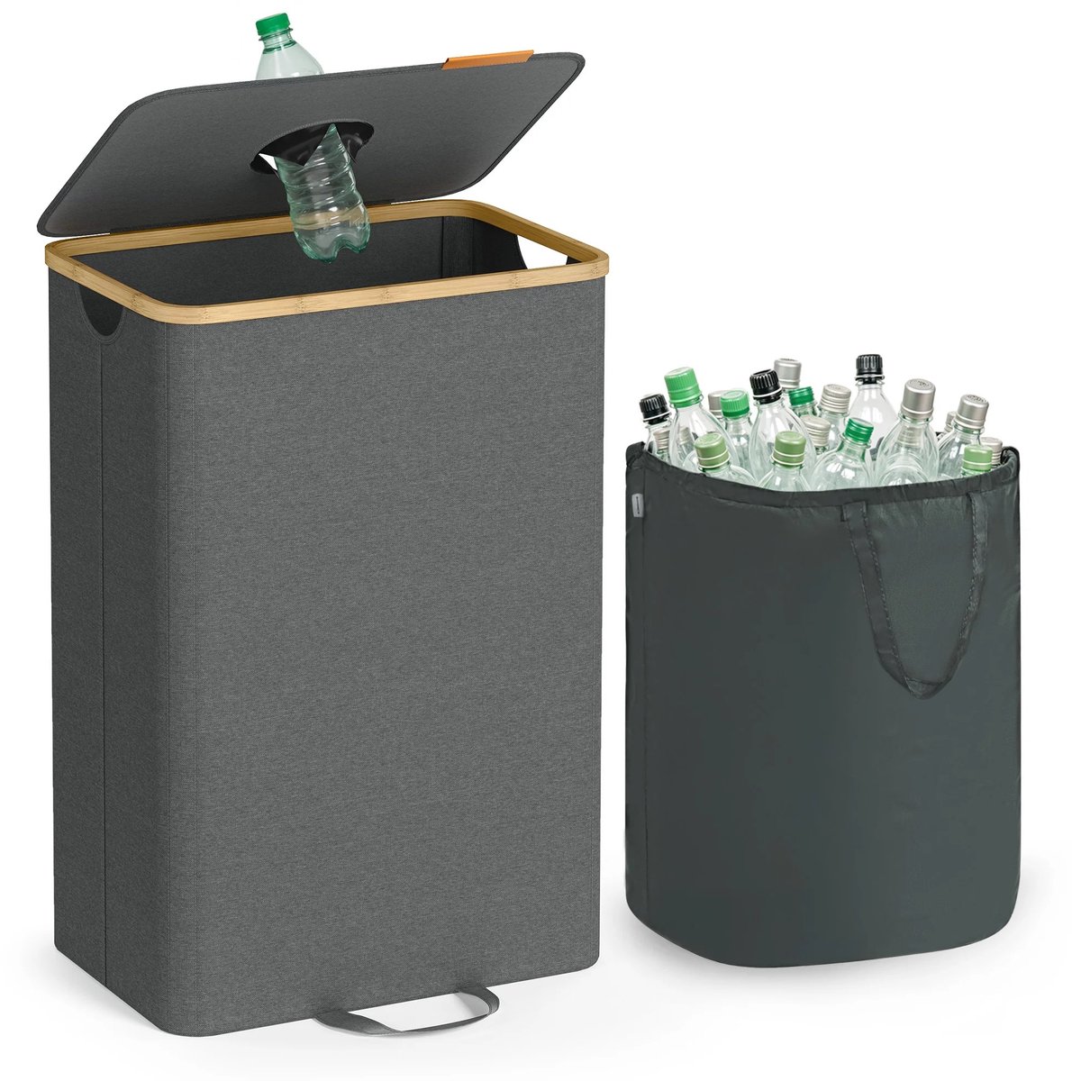 Cellista Flessenverzamelaar 95 Liter - Recyclecontainer - Flessencontainer met Deksel - Recyclingbak - Afvalbak voor Blikjes - Binnenzak - 42 x 32,5 x 70,5 cm