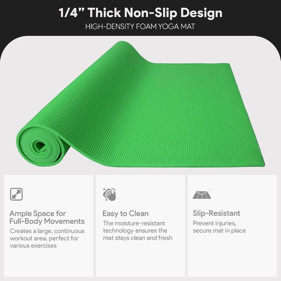 Fitnesmat - Groen - 1/4" - Hoge dichtheid anti-scheur mat - Voor Yoga en Oefeningen — afbeelding 5