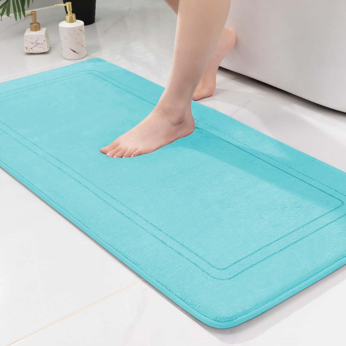 Badmat 60 x 120 cm - Groenblauw - Antislip - Zacht en absorberend - ShopVlot