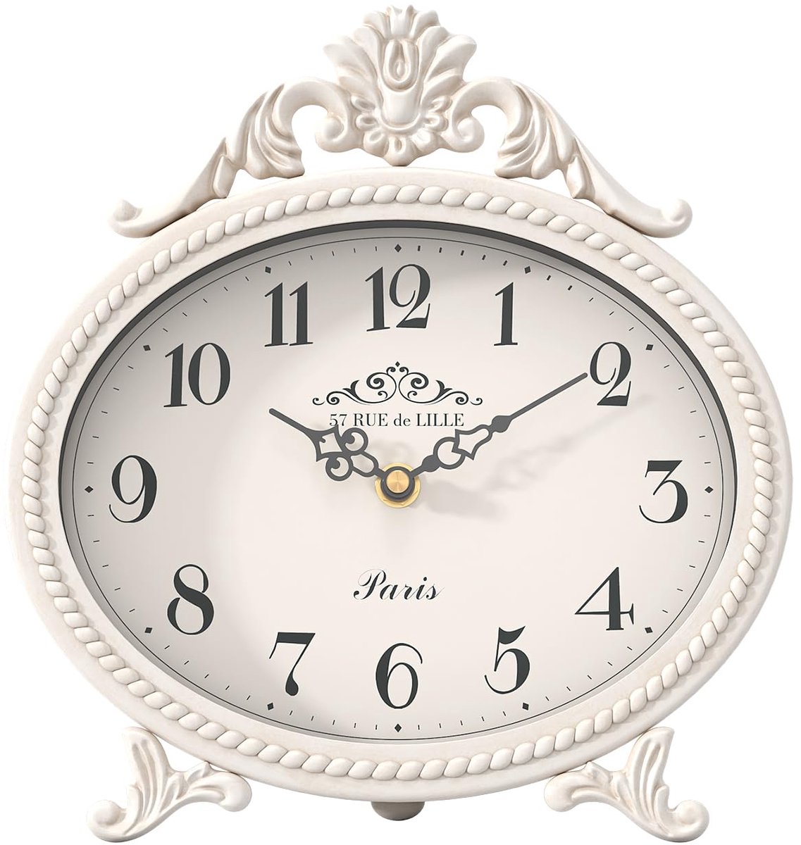 Tafelklok vintage - metalen frame - antieke witte afwerking - decoratief voor woonkamer - ShopVlot