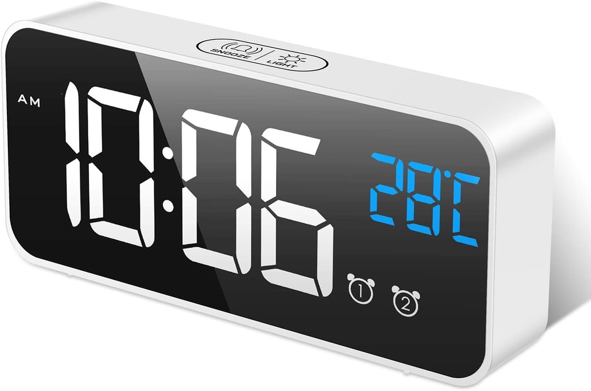 LED digitale wekker - oplaadbaar met spiegel - temperatuurweergave - niet-tikkend en snooze-functie - ShopVlot