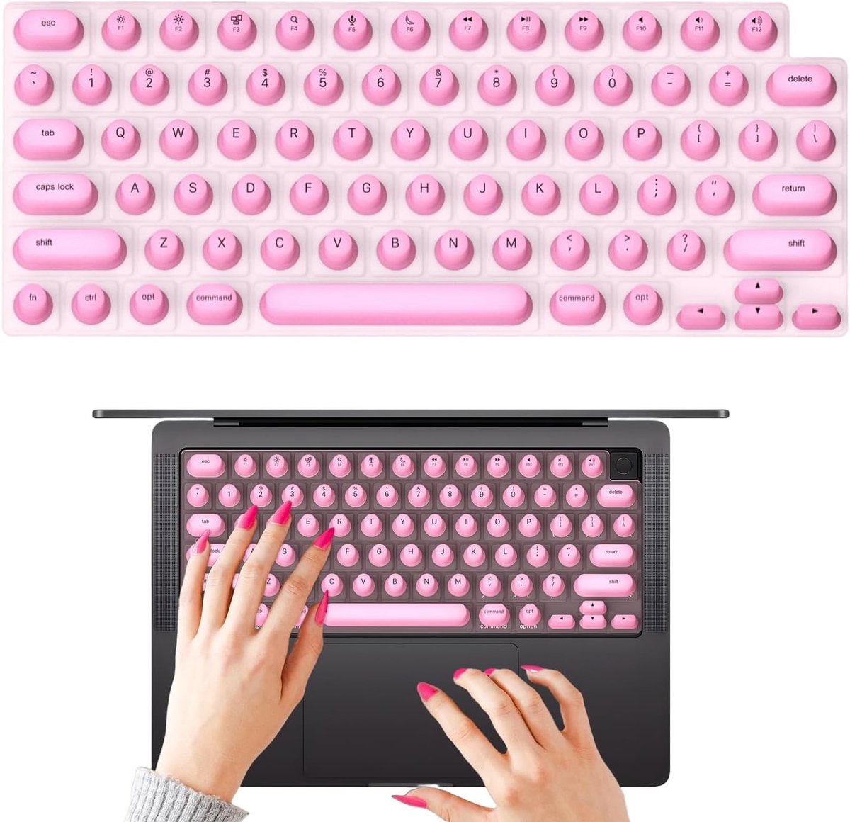 Keyboard Case met Lange Nagels, Verhoogde Bescherming voor Toetsenbord, Geschikt voor Silicone Toetsenbord, Nail Art Accessoires voor Kantoor of Studie (Rosa)