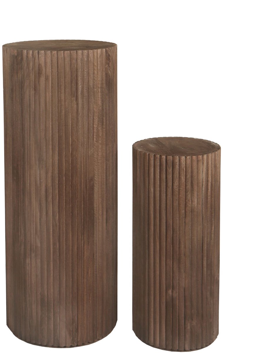 PTMD Jerra Brown Ribbed Mango Wood Pedestal Set Of 2