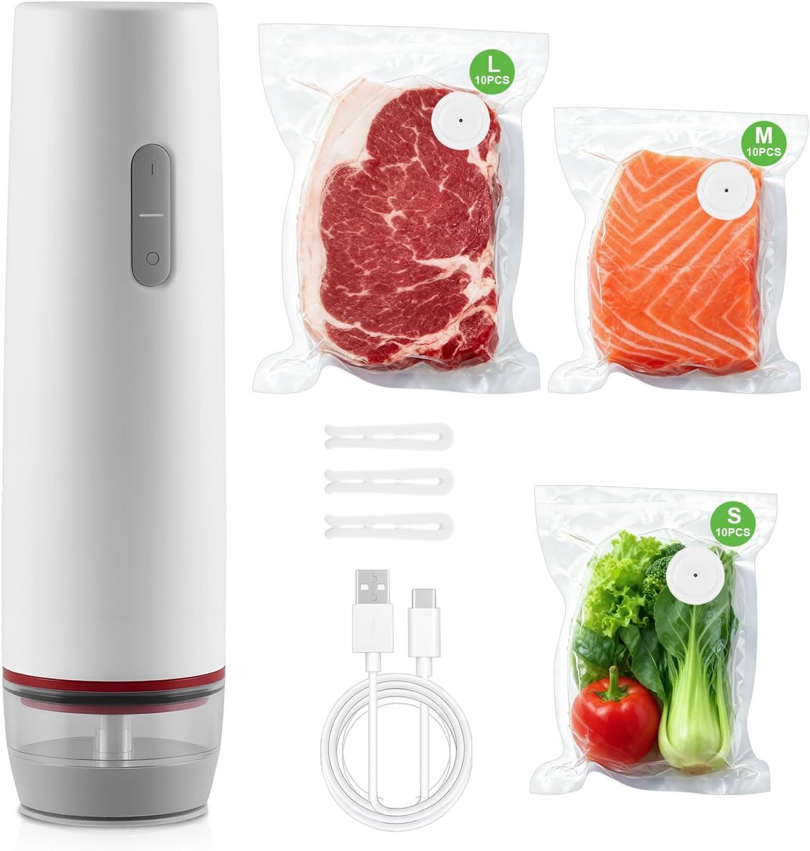Vacuum Sealer, Manual Vacuum Sealer with USB Charging, Vacuum Sealer Small Food Vacuum Sealer with 30 Reusable Vacuum - ShopVlot