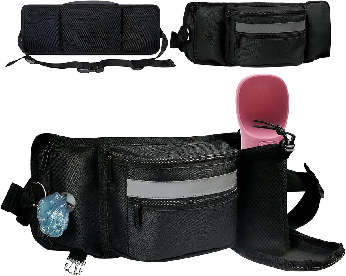 Multifunctionele snackzak voor honden met reflecterende band, grote capaciteit, ideaal voor wandelingen en training