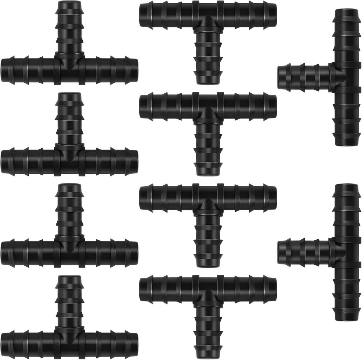 Tee Connector voor 16mm Drip Irrigatie Slangen, Zwarte Plastic Tuinaccessoires, Set van 10 Stuks voor Efficiënte Waterafgifte