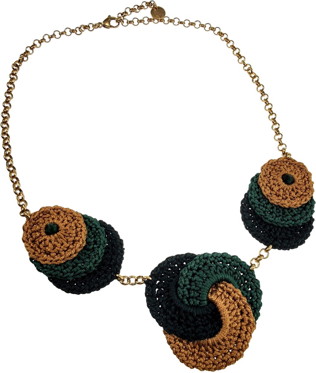 Exclusieve Gehaakte Ketting met Keltische Knoop en Epidootsteen, RVS Goudkleurig, Dames, Verstelbaar tot 60cm - Handgemaakt