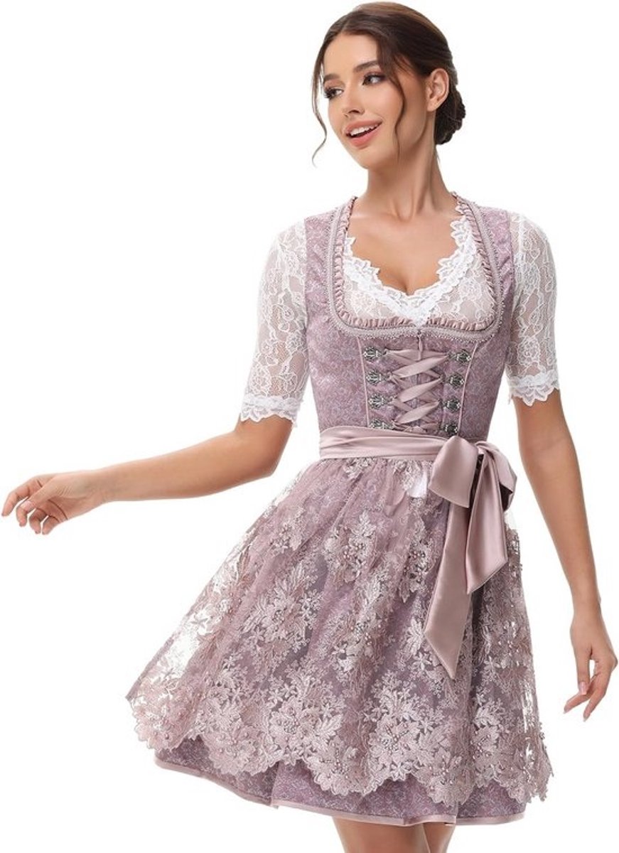 Elegante Midi Dirndl Jurk voor Dames Oktoberfest Klederdracht met Schort