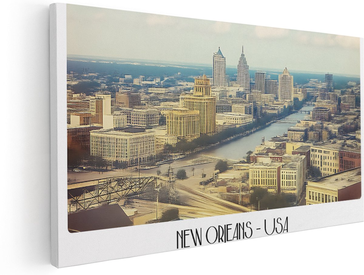 Artaza Canvas Schilderij New Orleans USA - 160x80 cm - Groot - Wanddecoratie Landschap - Muurdecoratie Skyline Stad - Schilderijen Op Canvas Vintage