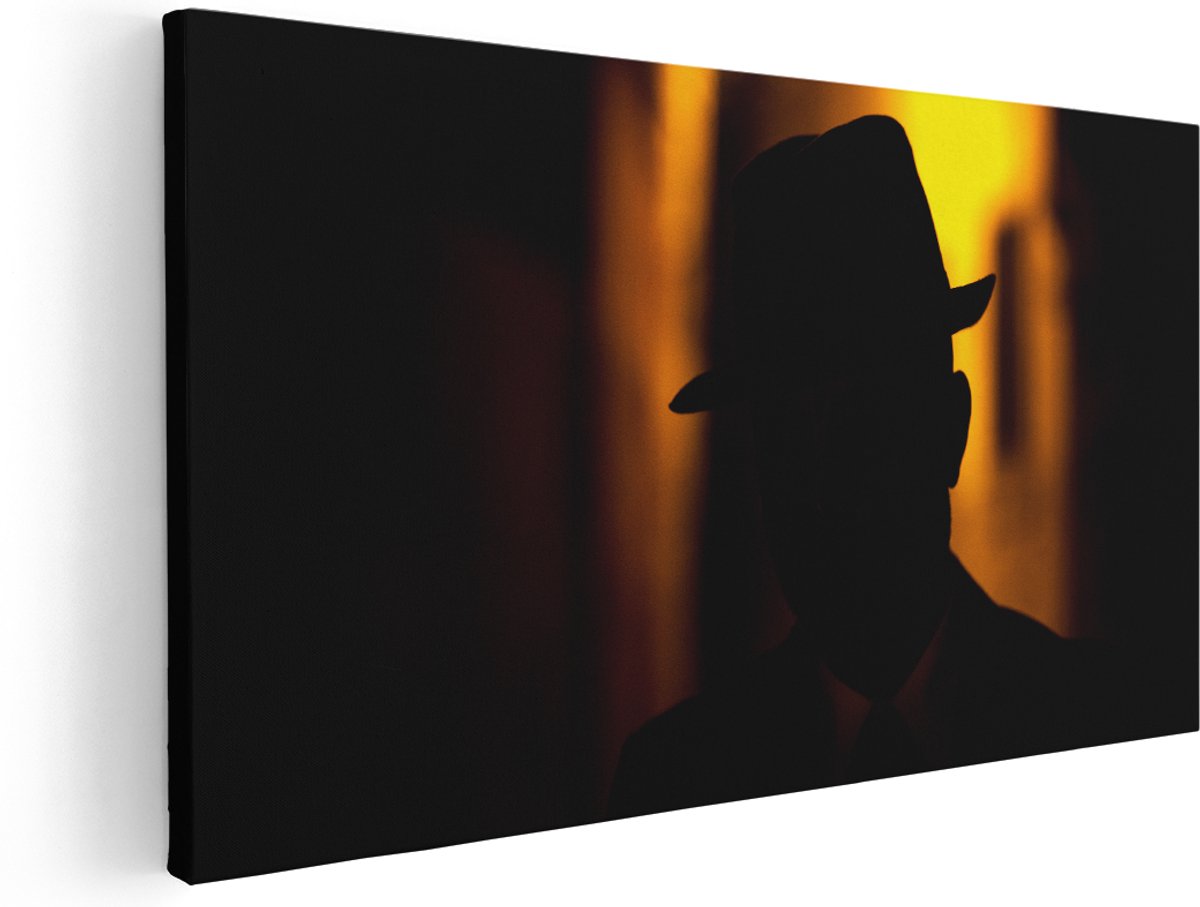 Artaza Canvas Schilderij Silhouet Van Een Man Met Een Hoed - 160x80 cm - Groot - Wanddecoratie Woonkamer - Schilderijen - Muurdecoratie