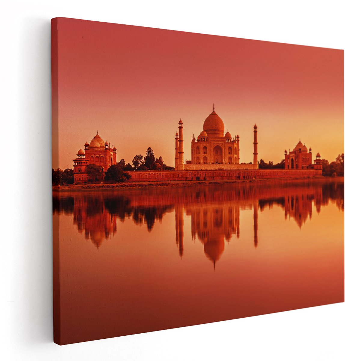 Artaza Canvas Schilderij Taj Mahal bij Zonsondergang - 150x120 cm - Groot - Wanddecoratie Woonkamer - Schilderijen - Muurdecoratie
