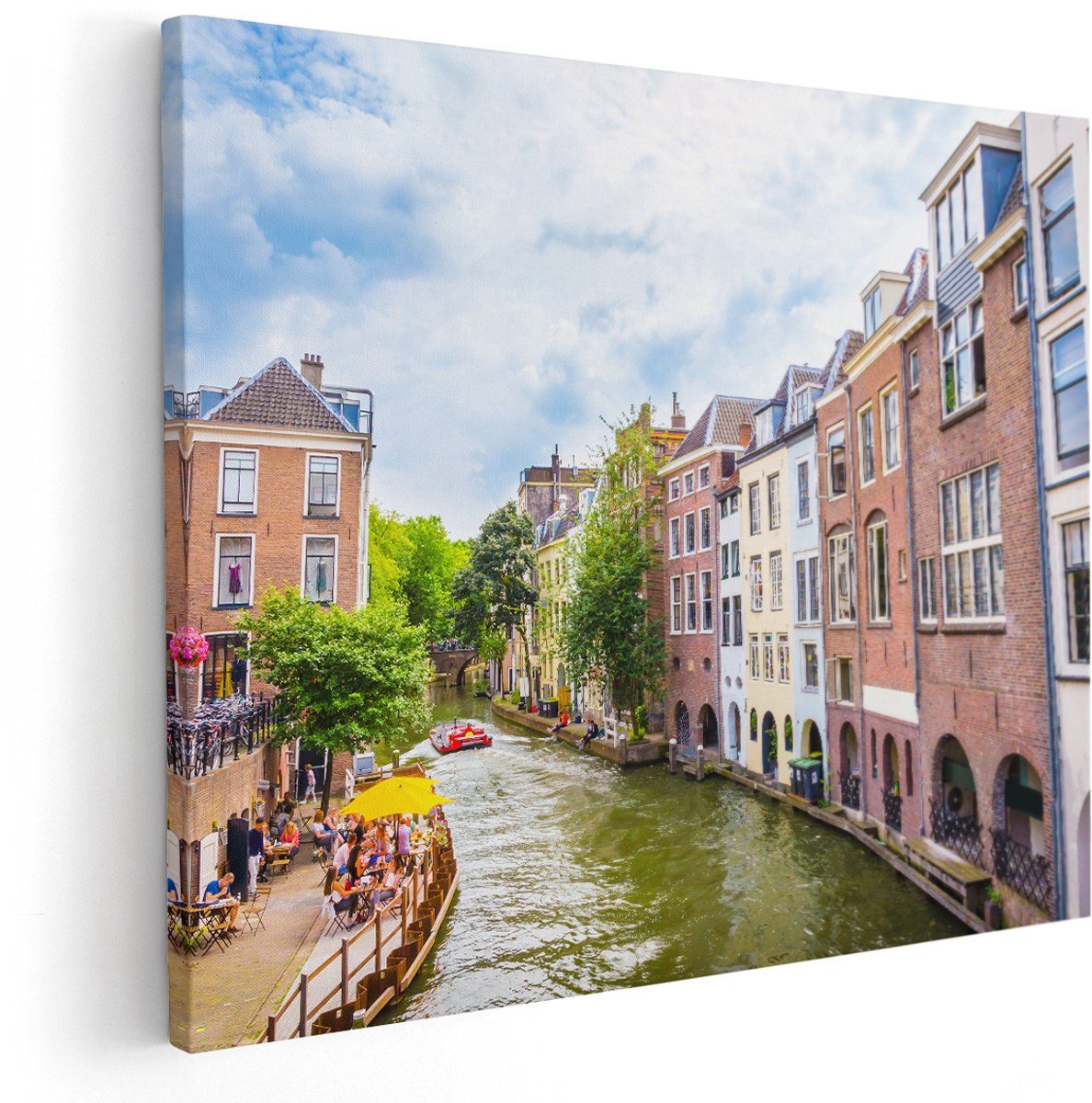Artaza Canvas Schilderij Huizen Aan De Oudegracht In Utrecht - 150x120 cm - Groot - Wanddecoratie Woonkamer - Schilderijen - Muurdecoratie