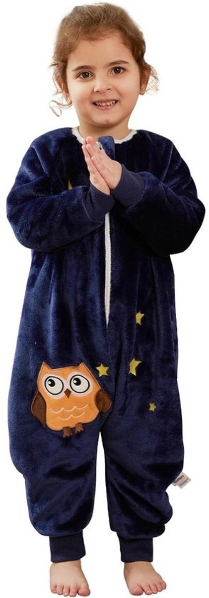 Flanellen Slaapzak - Slaapzak met voetjes - Comfortabel slapen - Drievoudige rits - 4-5 jaar - Blauw Uil
