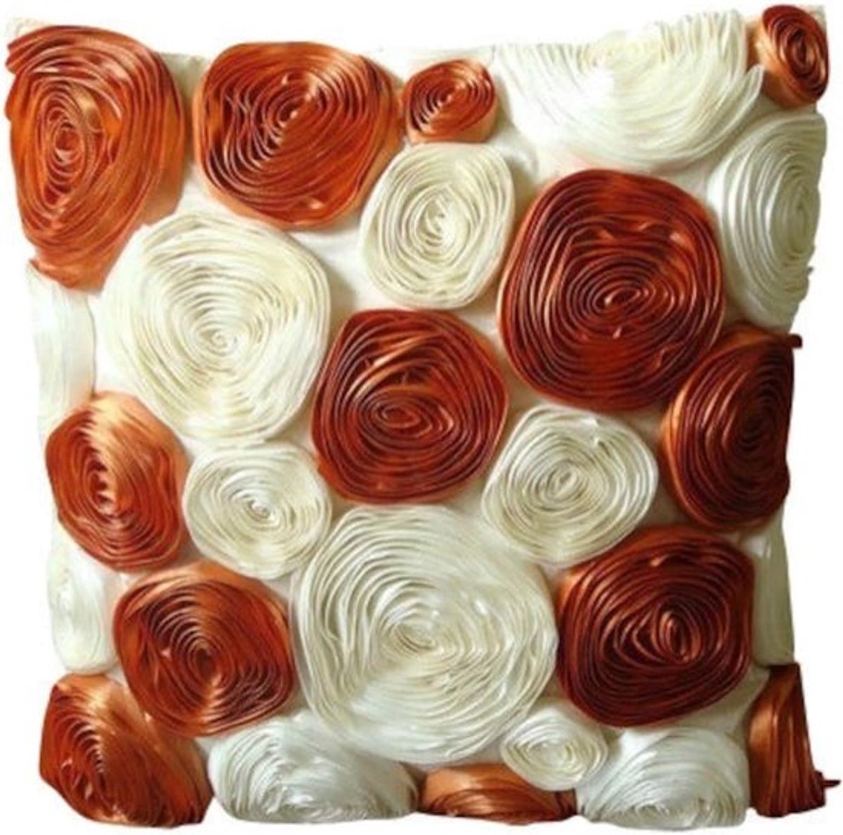 Decoratieve Kussensloop - Kussenhoes Zijde - Woonkamer Decoratie - Lint Borduurwerk - 40 x 40 cm - Roest & Ivoor