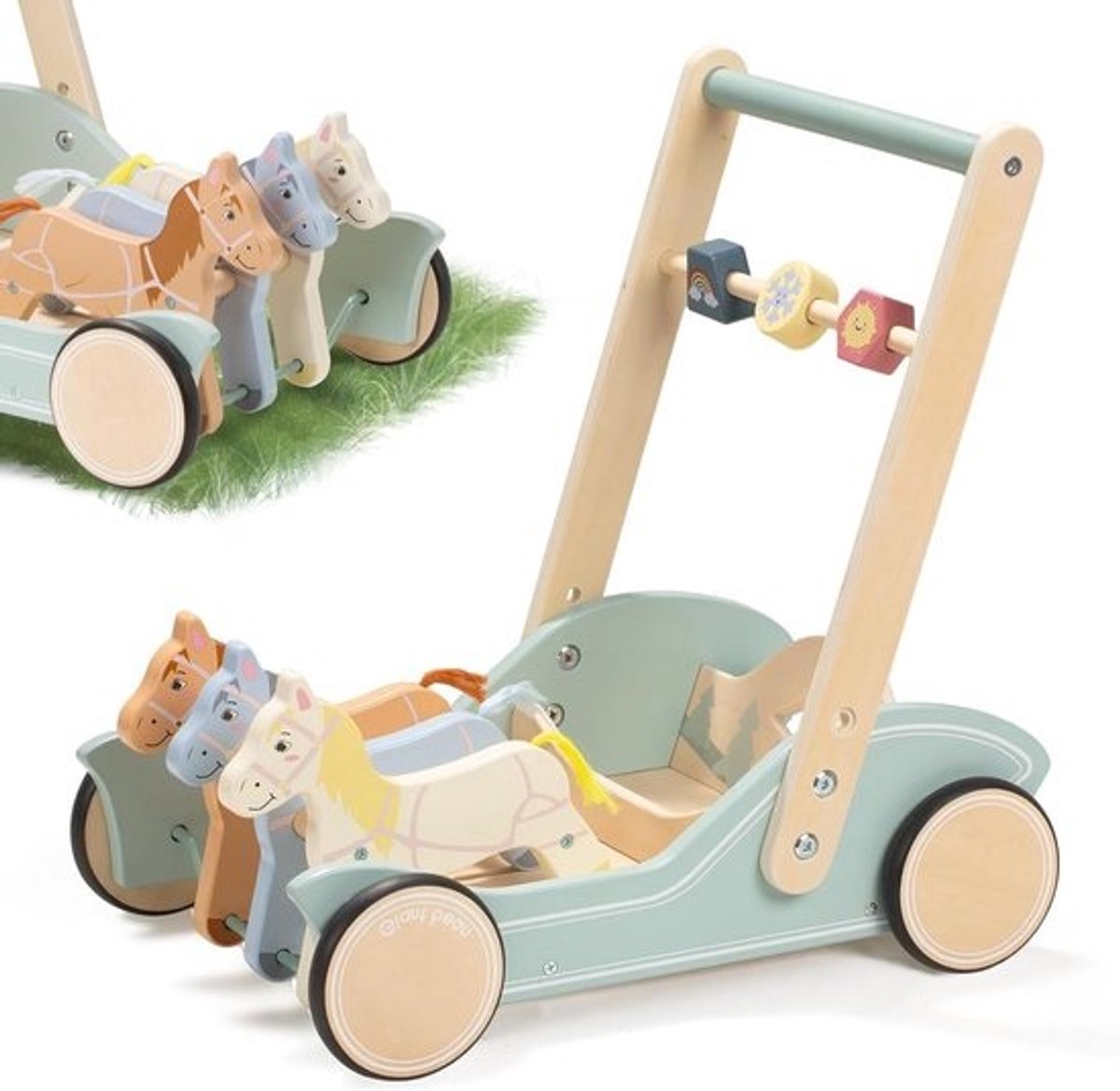 Houten Babywandelaar - Loopwagen Peuter - Motoriek Ontwikkelen - Verstelbare Snelheid - 40 x 29 x 39 cm - Groen