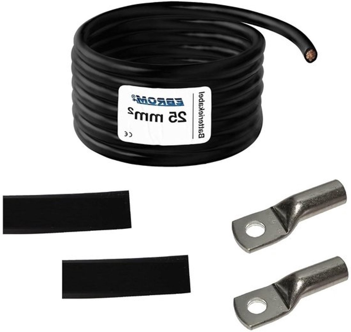 Batterijkabel Set - Massekabel Flexibel - Stroom Verbinding - Volledig Koper - 25 mm² - Zwart