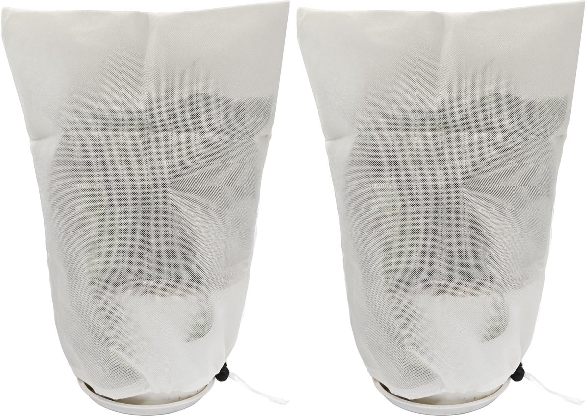 Plantenbeschermhoes - Vorstbescherming van vliesstof, scheurvast, herbruikbaar, met trekkoord - Voor potplanten - 2 stuks, 30 x 40 cm
