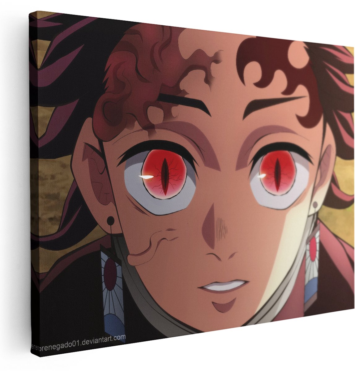 Artaza Canvas Schilderij Anime Portret - 160x120 cm - Groot - Wanddecoratie Demon Slayer - Muurdecoratie Jongens Kamer - Kamer Accessoires Japan Rood