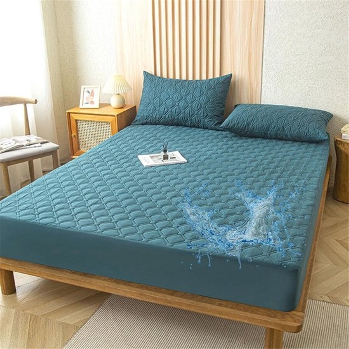 Gewatteerde matrasbeschermers voor tweepersoonsbed, waterdicht en geruisloos, extra diepe hoeslaken (donkergroen, 90 x 200 cm)