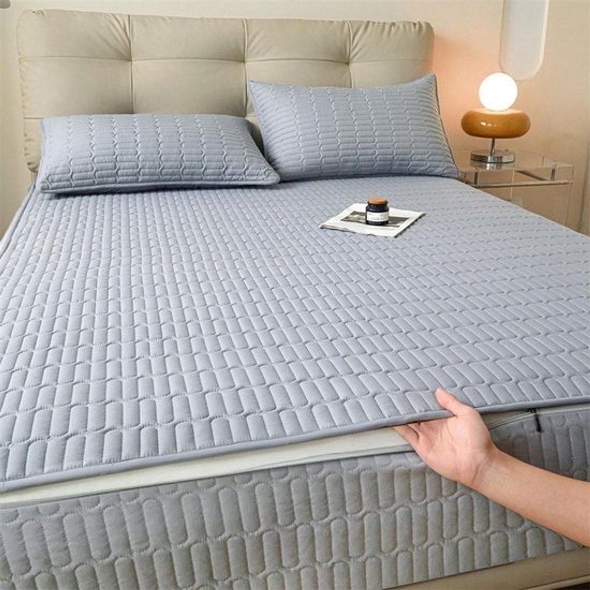 Matrasbeschermer - Matrashoes Gewatteerd - Matras Beschermen - Volledige Ritssluiting - 150 x 200 + 5 cm - Donkerblauw