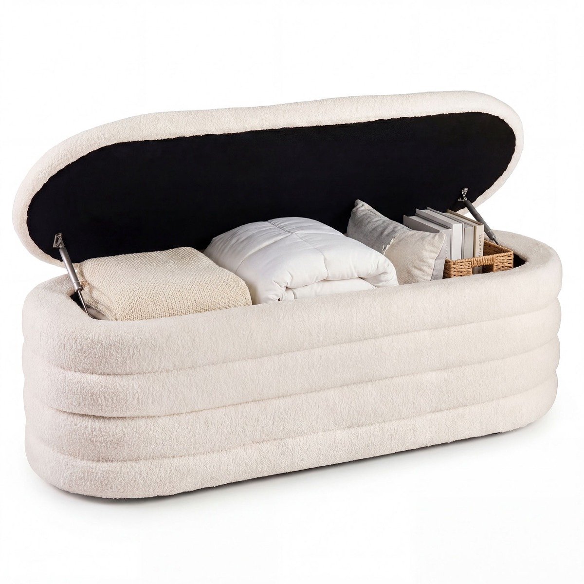 SureDeal® - Poef - Opbergbank Gestoffeerde Bank - Veiligheidsgasveren Voetenbankje Kist - Opening Bovenkant - Hal - 123,5x46x42,5 cm - Wit