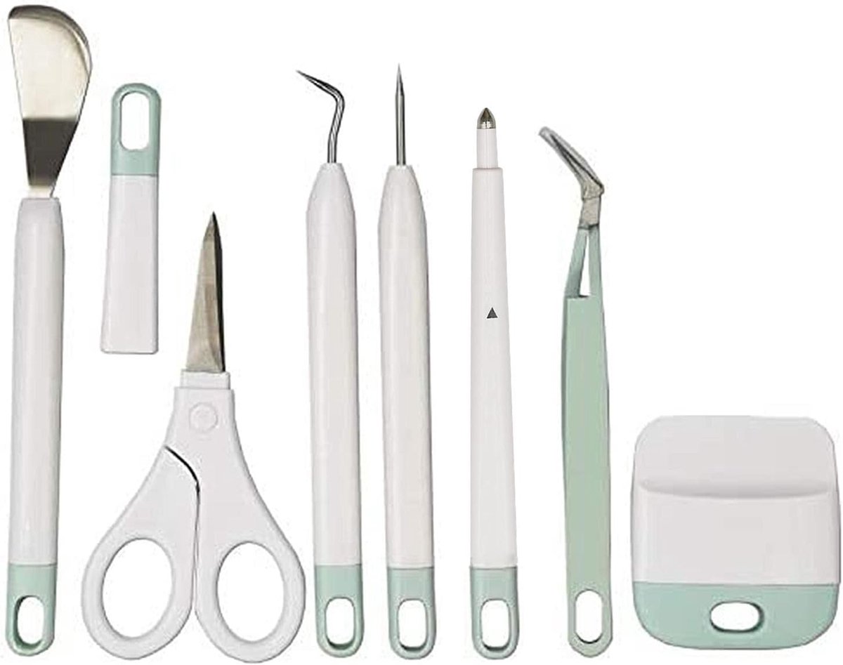 Complete Tool Set voor Vinyl en Scrapbooking, Scharen, Pincet, Onkruid Pliers, Schraper, Spatel en Etching Naald, 7-delig Mint Accessoirepakket
