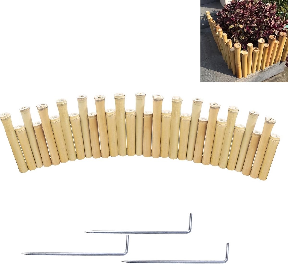 Flexibele Tuinrand van Bamboe, Decoratieve Tuinomheining, 100 cm Lang, Hoogte 15/20 cm, Ideaal voor Tuinindeling en Borderdecoratie
