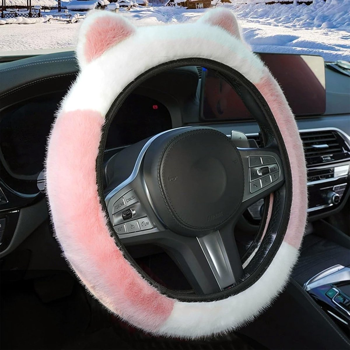 Pluche fleece materiaal voor bescherming tegen vorst - Elastisch, naadloos ontwerp - Vorm van kattenoortjes - Warm en comfortabel - Autoaccessoire voor dames