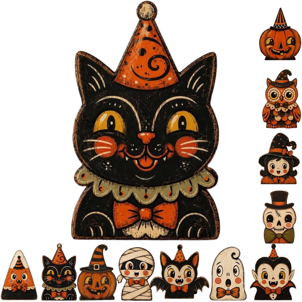Casalora® Halloween Houten Tafeldecoratie – 1 Stuk – Retro Houten Figuur – Halloween Decoratie voor Schouw, Tiered Tray en Herfstdecoratie