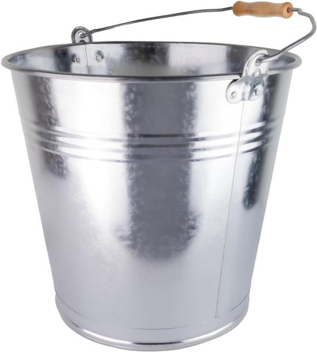 Zinken Emmer - Metalen Bak - Tuin en Klus - Stevig Houten Handvat - 15 Liter Capaciteit - Metaal Kleur