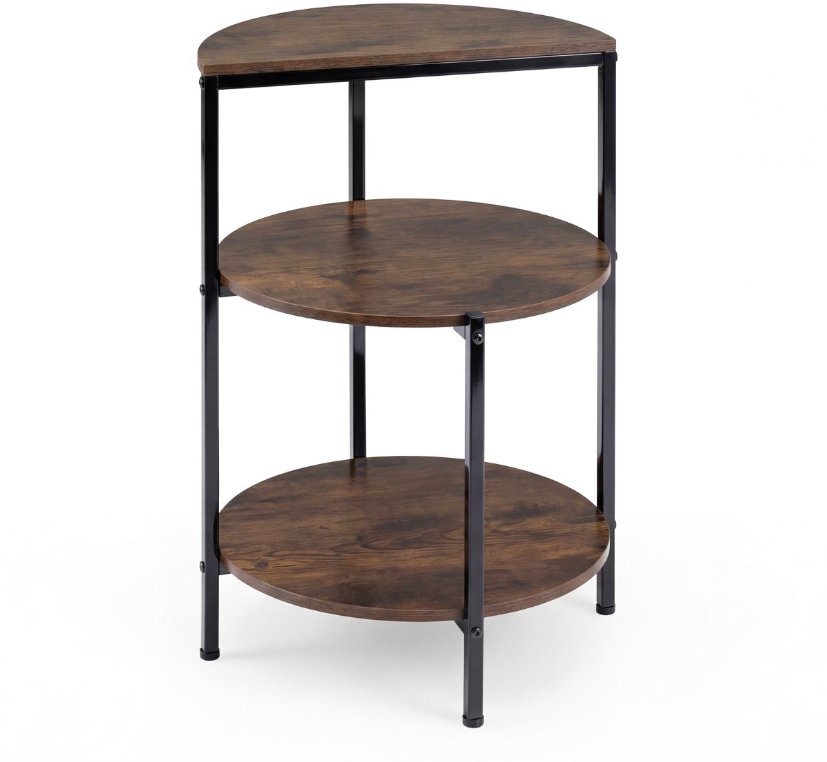SureDeal® - Salontafel - Rond Salontafeltje - Planken - Metalen Verstelbare Poten - Woonkamer - Slaapkamer - 43x43x63 cm - Koffiebruin