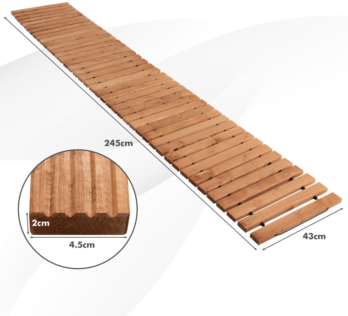 SureDeal® - Tuindecoratie - Houten Tuinpad Recht - Staaldraad - Antisliptextuur Houten Pad - Tuin Binnenplaats Zee - 245x43x2 cm - Bruin