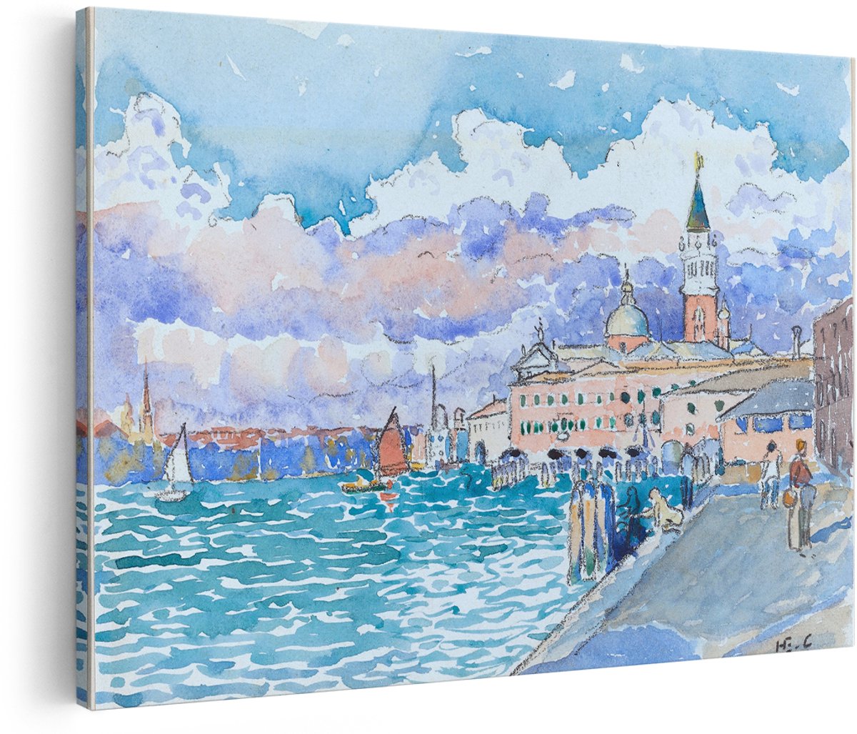 Artaza Canvas Schilderij Venetië - 180x120 cm - Groot - Wanddecoratie Aquarel Stad - Muurdecoratie Zeilboten - Schilderijen Op Canvas Italië