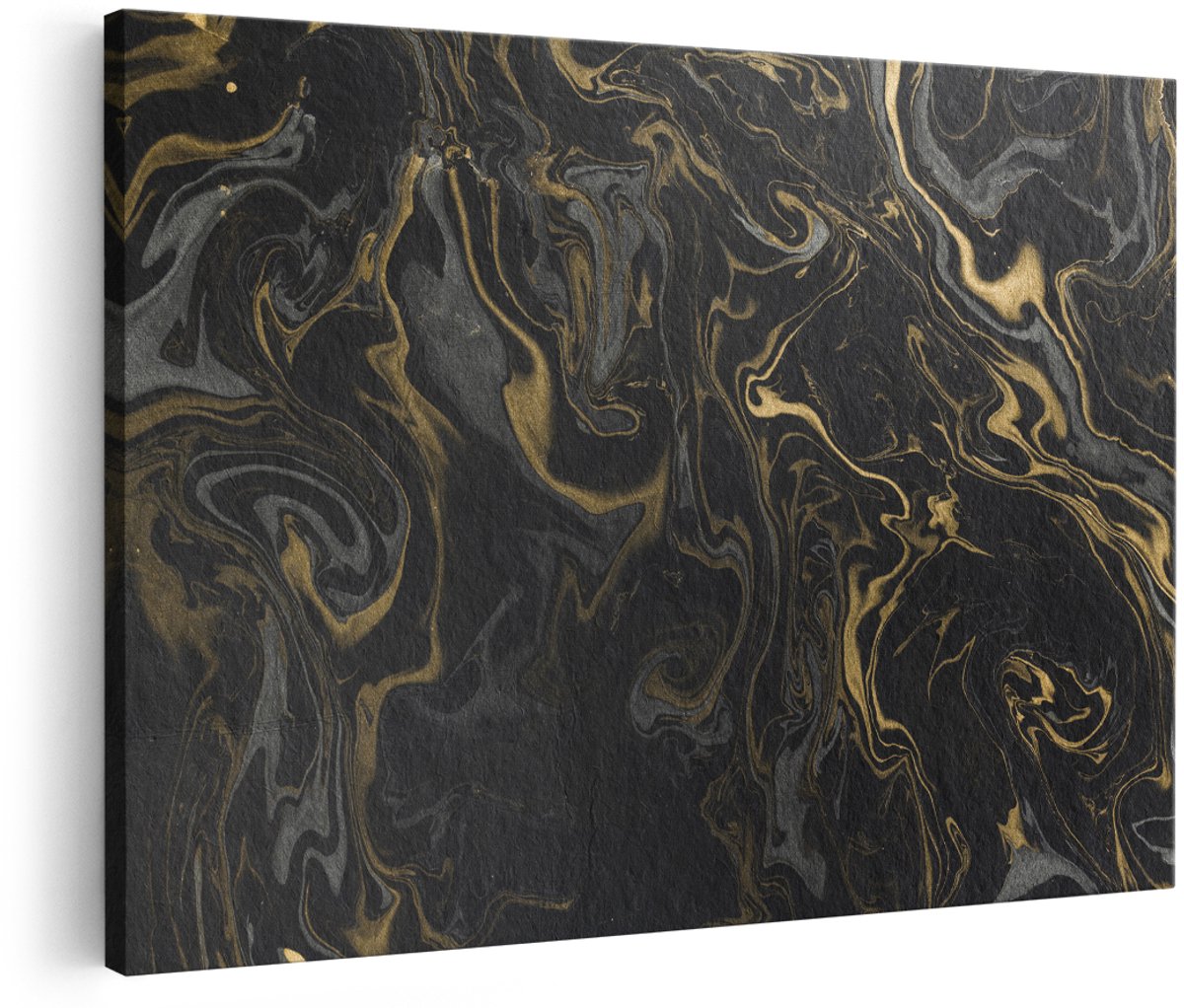 Artaza Canvas Schilderij Abstracte Kunst - Donkere met Gouden Strepen Marmer - 180x120 cm - Groot - Foto Op Canvas - Wanddecoratie