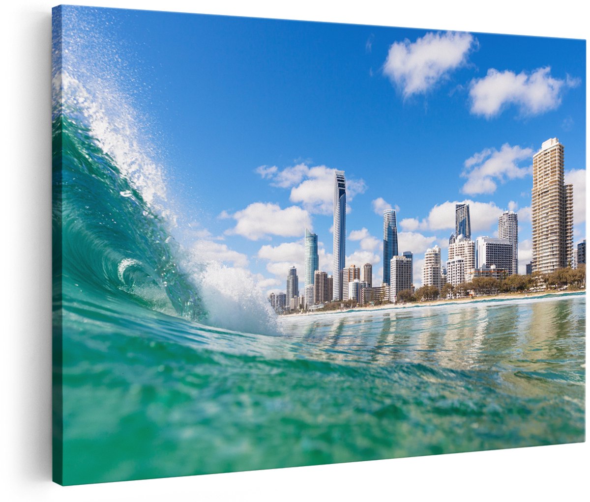 Artaza Canvas Schilderij Golf aan de Gold Coast - 180x120 cm - Groot - Foto Op Canvas - Wanddecoratie Woonkamer