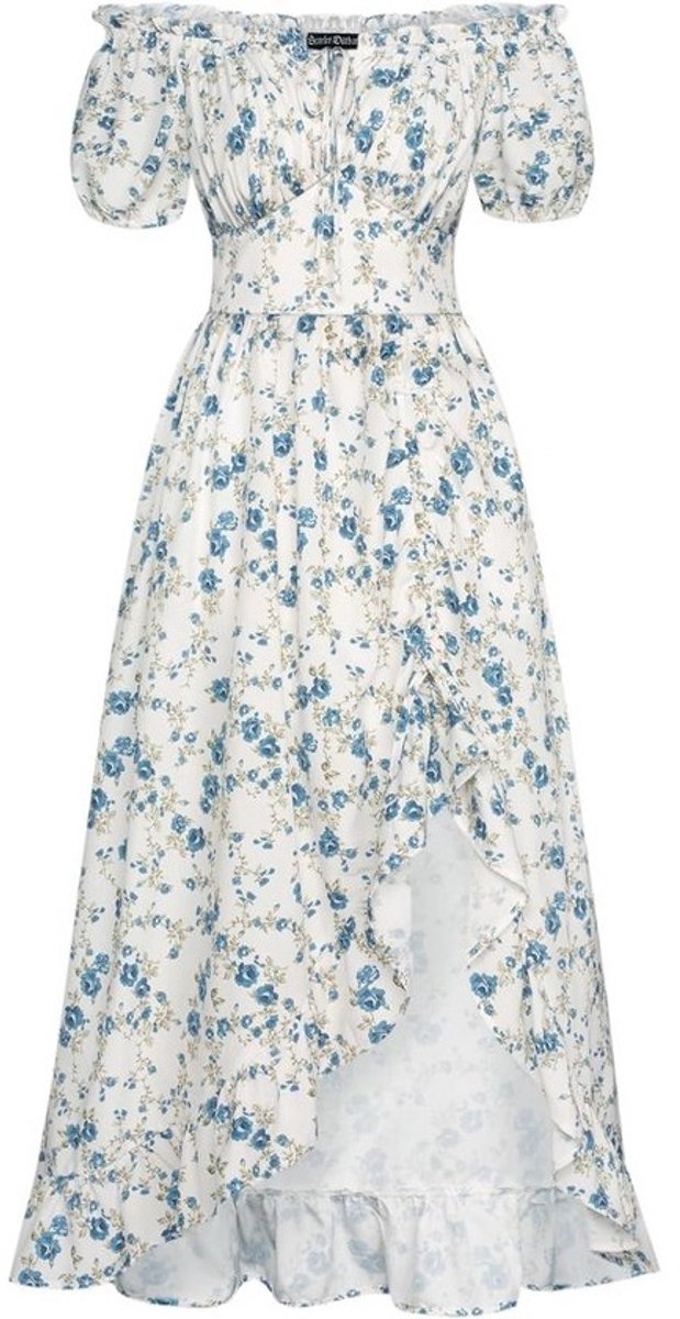 Victoriaanse Jurk Dames Bloemenprint Korte Mouwen Ruches Cottagecore Stijl
