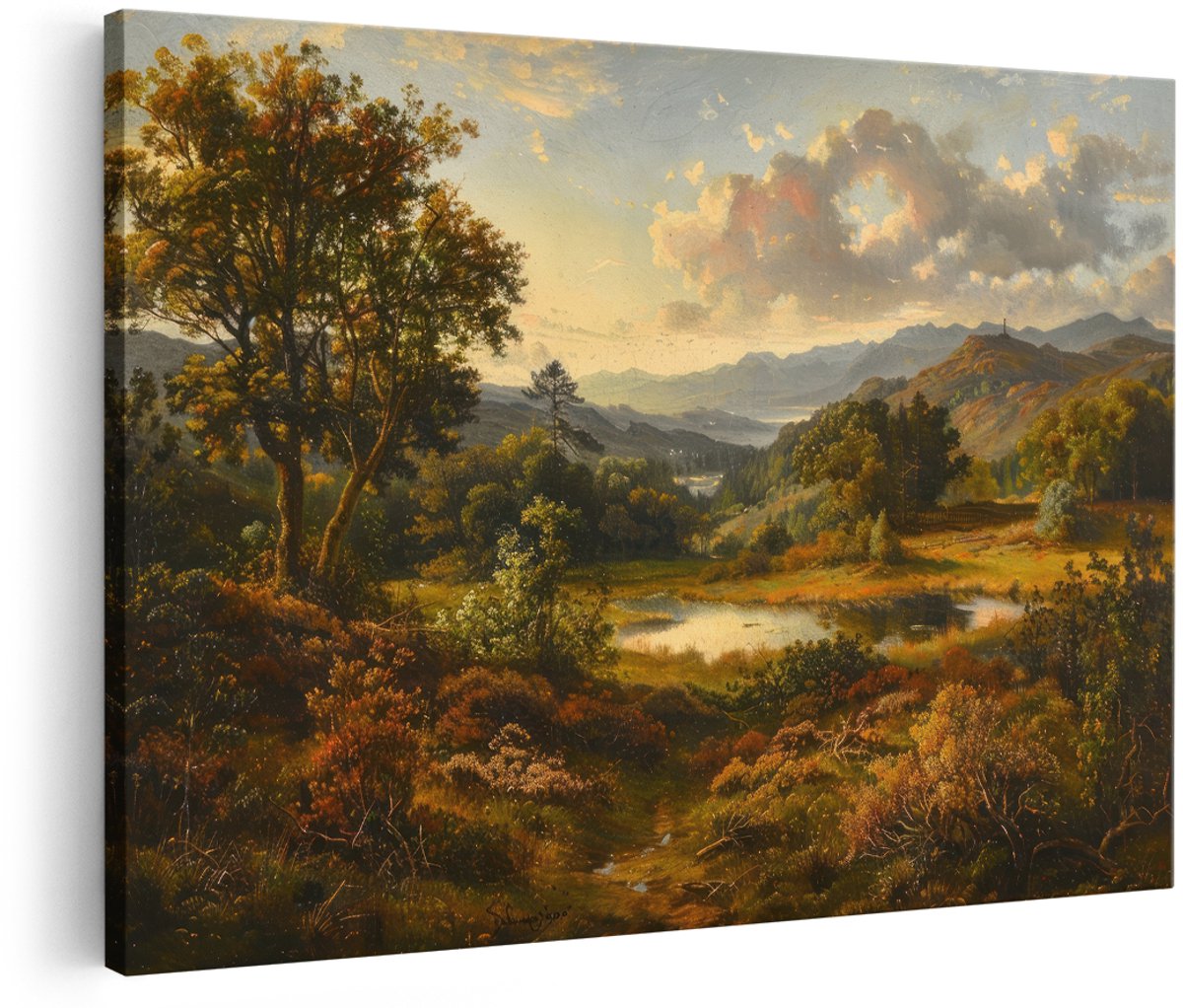 Artaza Canvas Schilderij Landschap - 180x120 cm - Groot - Wanddecoratie Natuur - Muurdecoratie Bergen - Schilderijen Herfst Heuvels - Woonkamer Decoratie