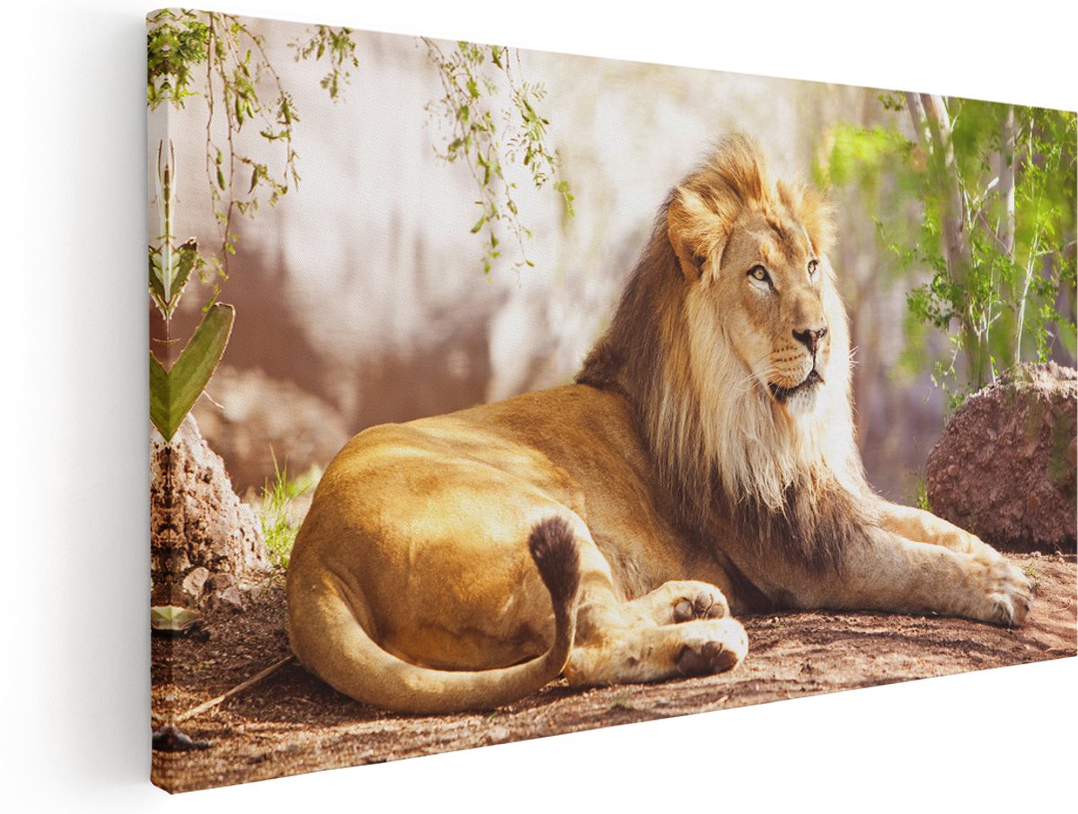 Artaza Canvas Schilderij Leeuw - 180x90 cm - Groot - Wanddecoratie Woonkamer - Schilderijen - Muurdecoratie