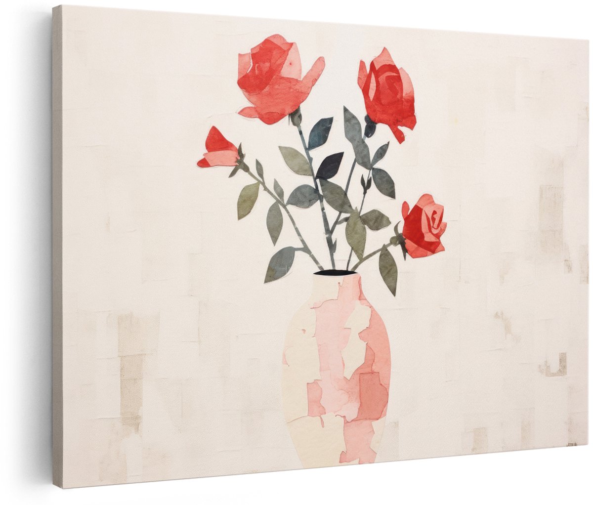 Artaza Canvas Schilderij Rode Rozen - 180x120 cm - Groot - Wanddecoratie Bloemen - Muurdecoratie Stilleven - Decoratie Vaas - Schilderijen Op Canvas