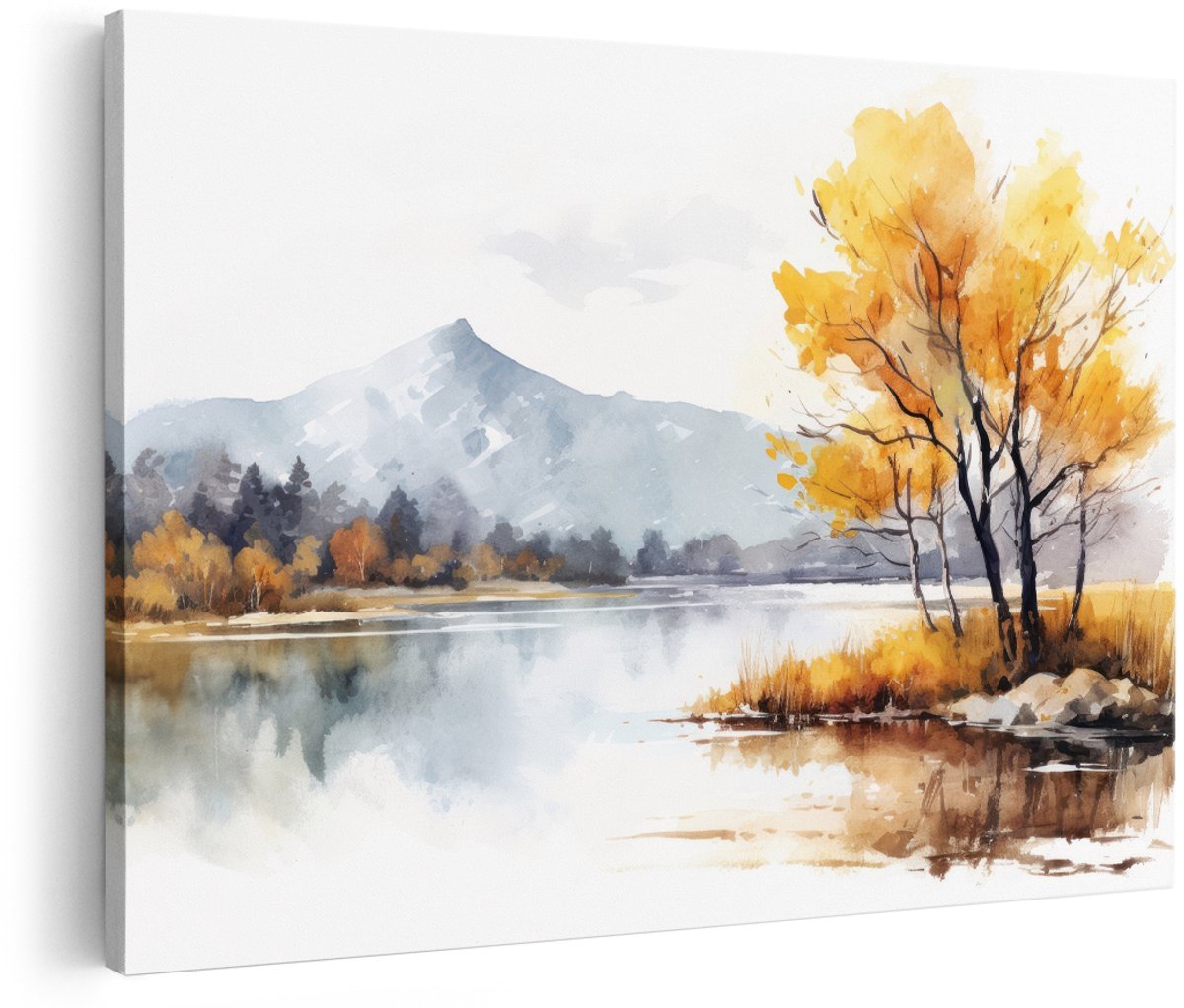 Artaza Canvas Schilderij Herfstlandschap - 180x120 cm - Groot - Wanddecoratie Bergen - Muurdecoratie Meer - Decoratie Natuur Woonkamer