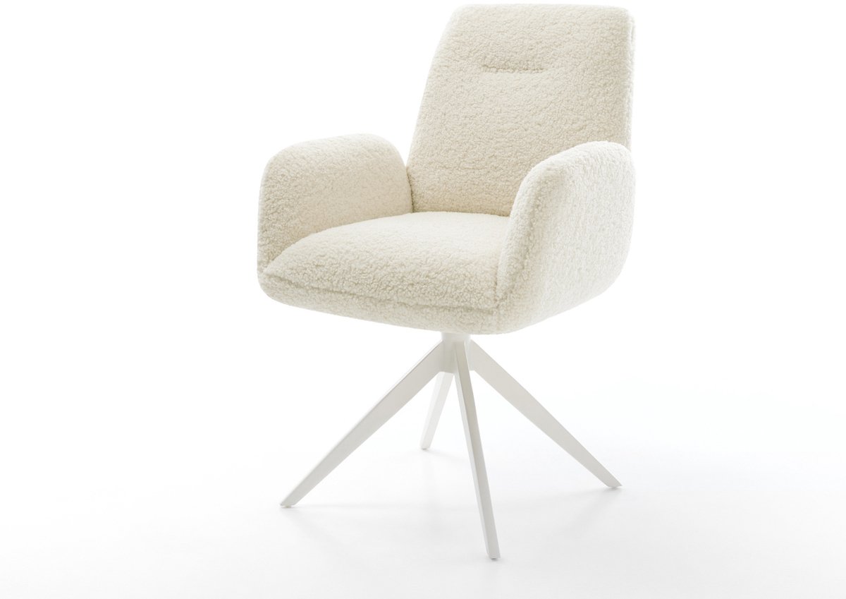 Eetkamerstoel Zoa-Flex kruisframe breed wit teddy beige 360° draaibaar rocker-functie pocketveer kern